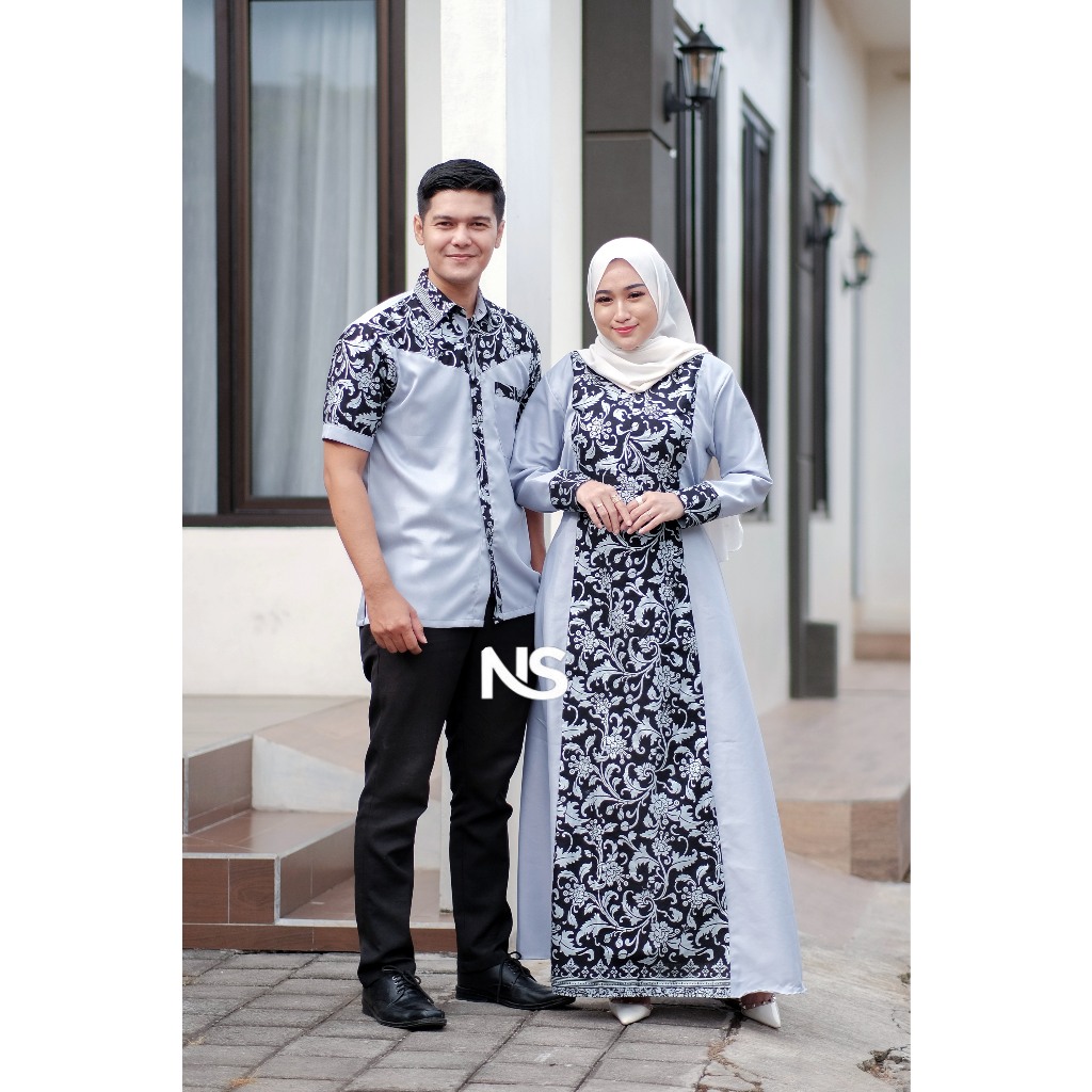 NS - Baju batik cople gamis moscrep couple pasangan muslim suami istri kapel kondangan terbaru