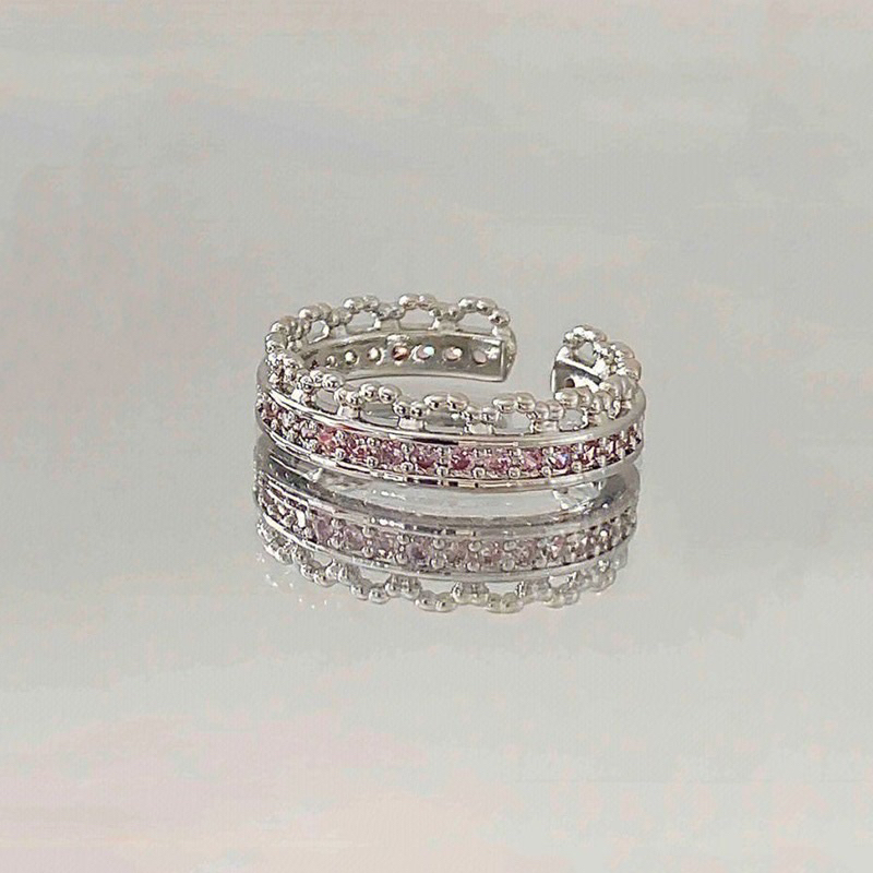 Cincin wanita batu berlian imitasi warna merah muda pink zircon ring jari telunjuk aksesoris accesor