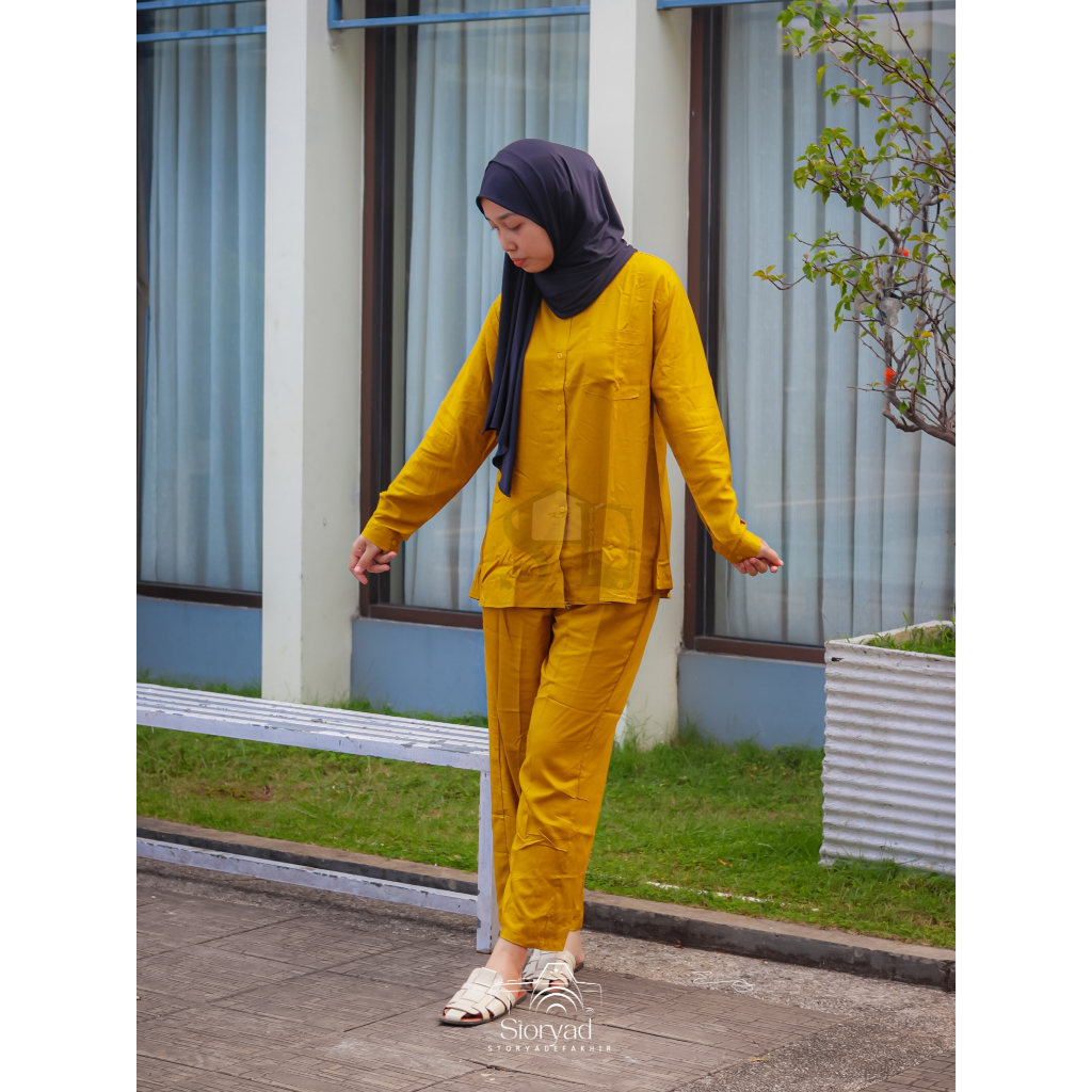Kemeja Wanita Linen Premium One Set Oversize