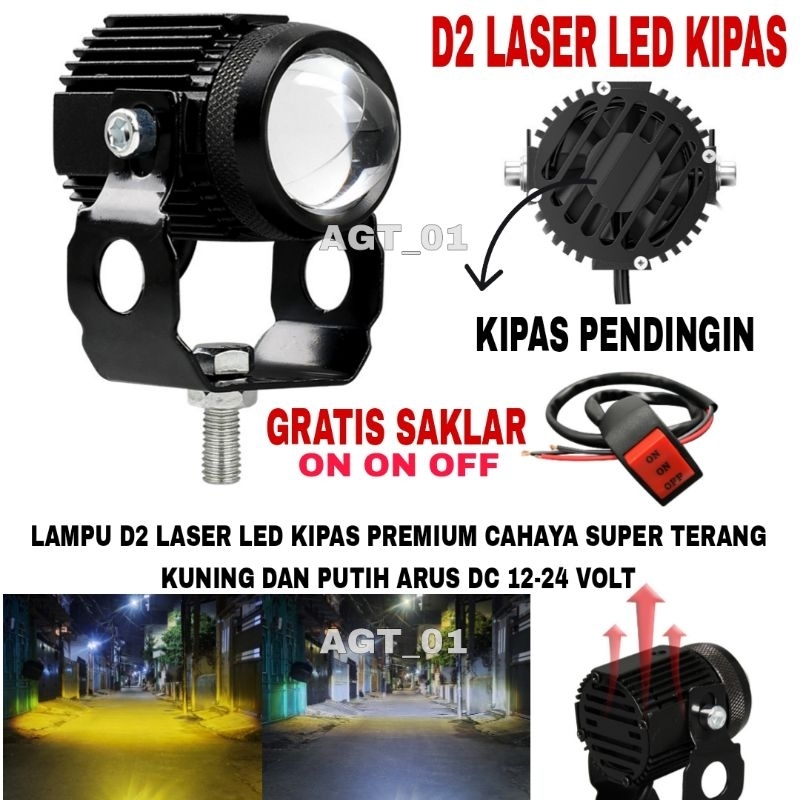 Lampu Tembak Laser D2 LED Kipas Dc 20w Grade A/Lampu Sorot Laser LED Hi-Low CAHAYA Kuning-Putih/ Lam