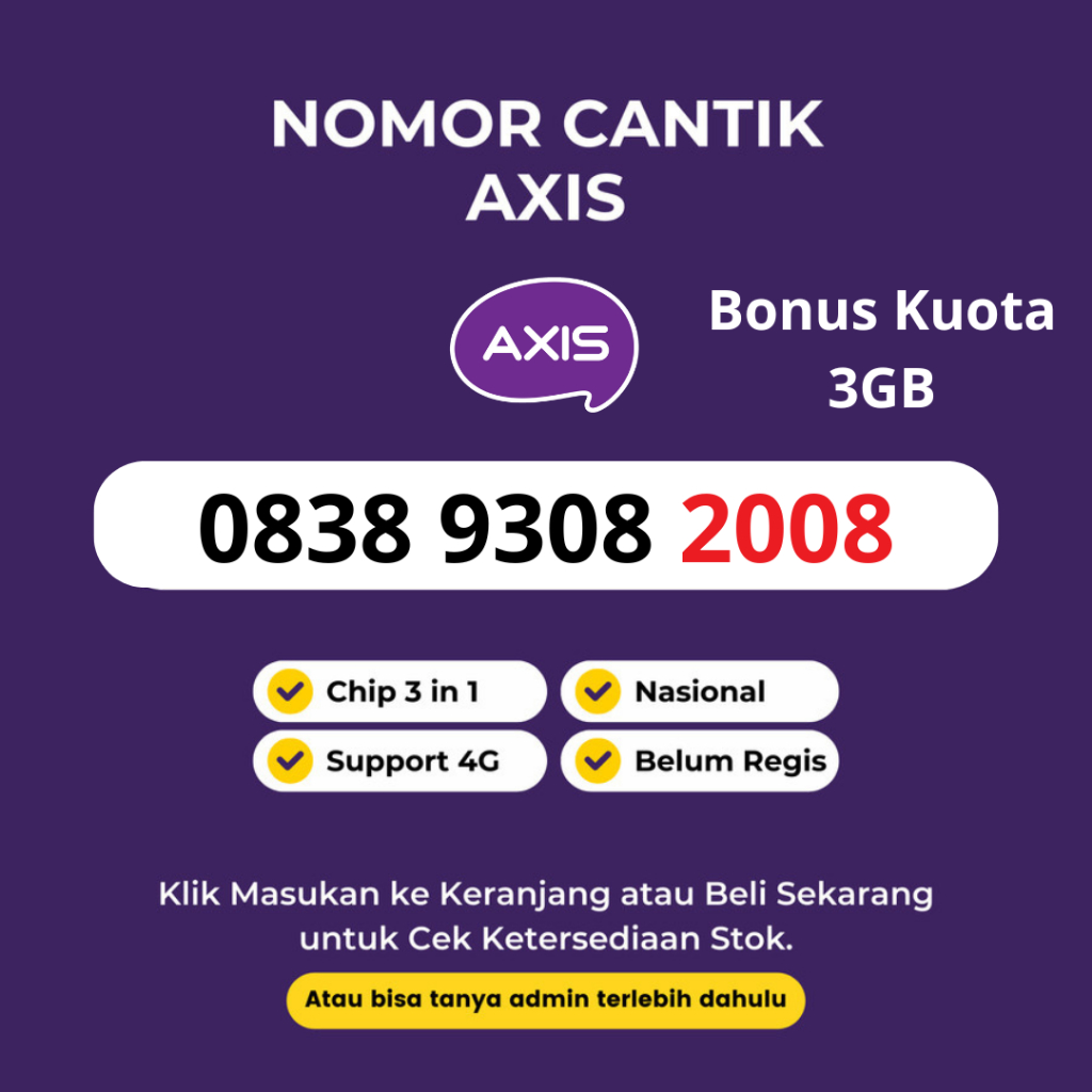Nomor Cantik Axis Murah Tahun Lahir - Kartu Perdana Axis Cantik Rapi Bonus Kuota 3GB