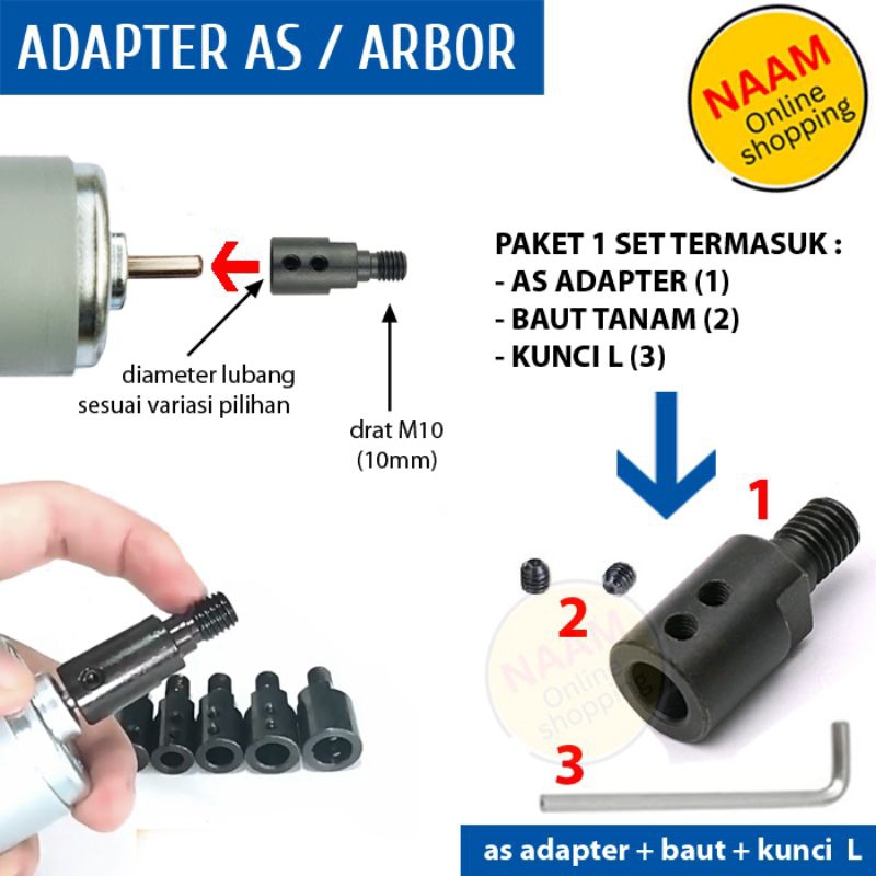ADAPTER AS ARBOR KONVERTER GERINDA - KONEKTOR KONVERSI AS ARBOR MANDREL GERINDA - ADAPTOR KONEKTOR A