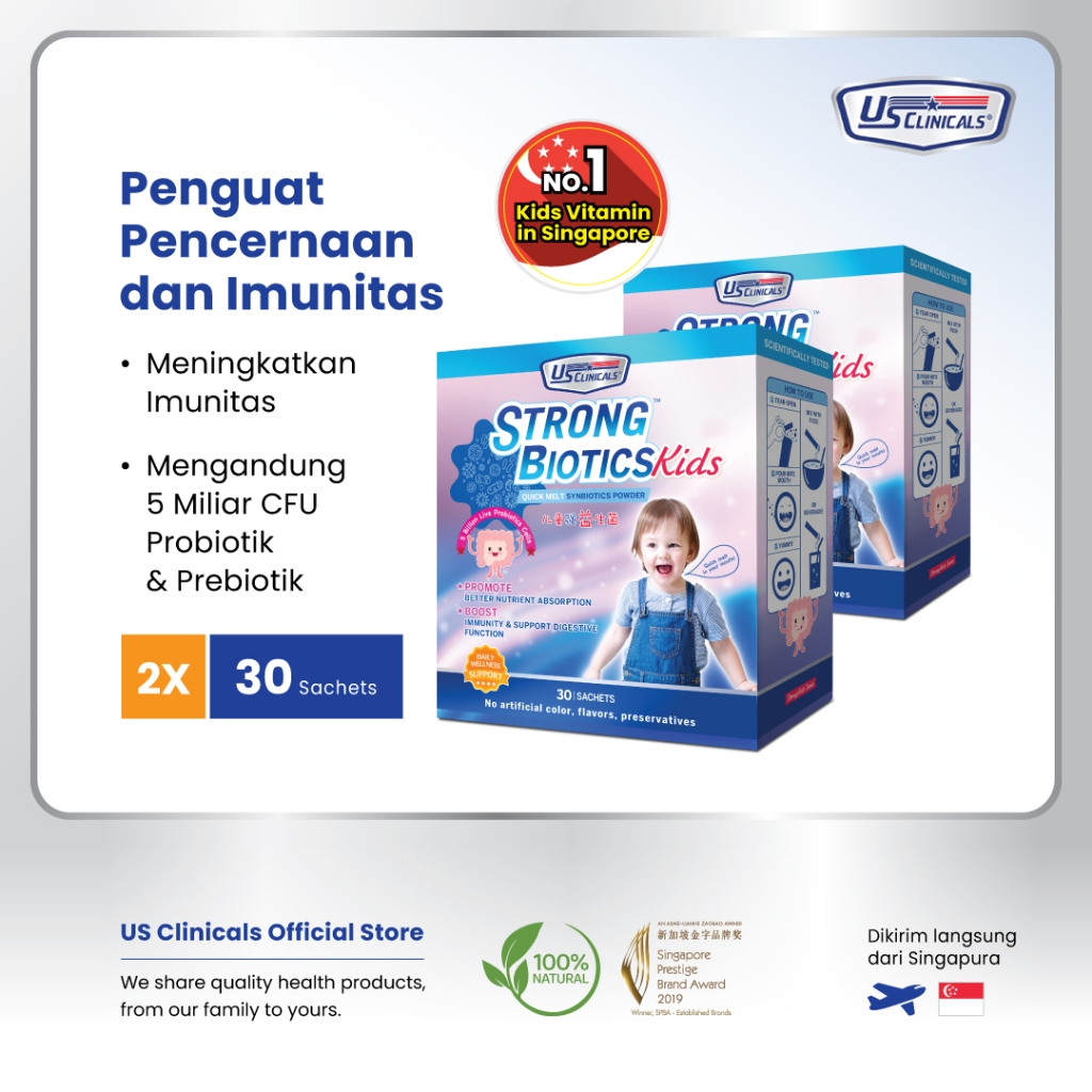 US Clinicals StrongBiotics Kids 2 x 30s – probiotik dan prebiotik anak, suplemen probiotik & prebiot