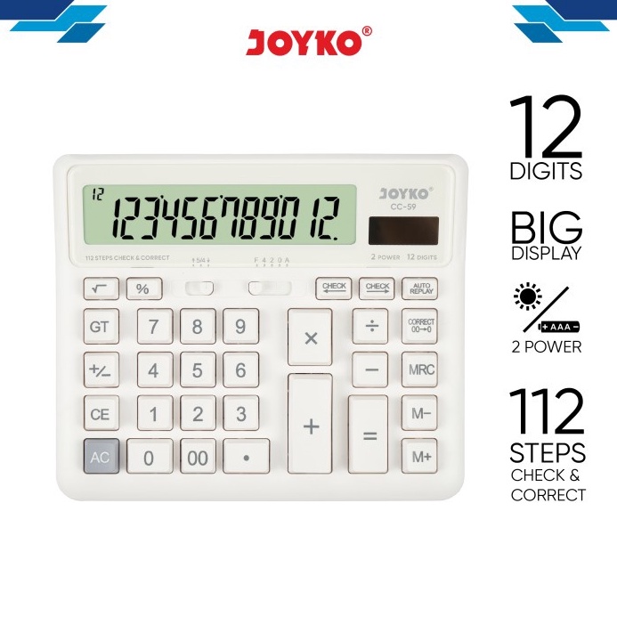 

Calculator Kalkulator Joyko CC59 12 Digits Check Correct KODE Q3G5