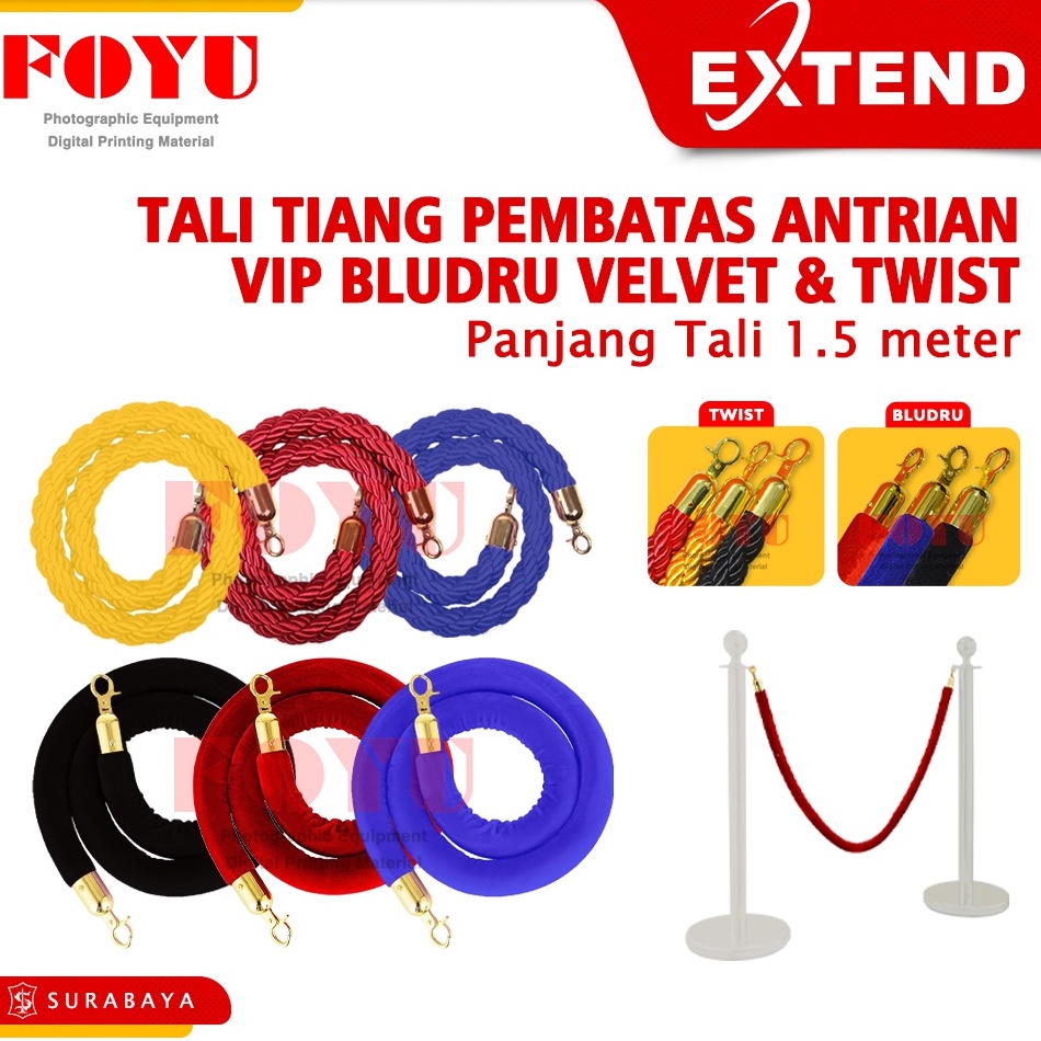 

Tali Tiang Antrian Antrean VIP Bludru Velvet Twist Queue Line Pole Railing Stand Extend KODE S7G8