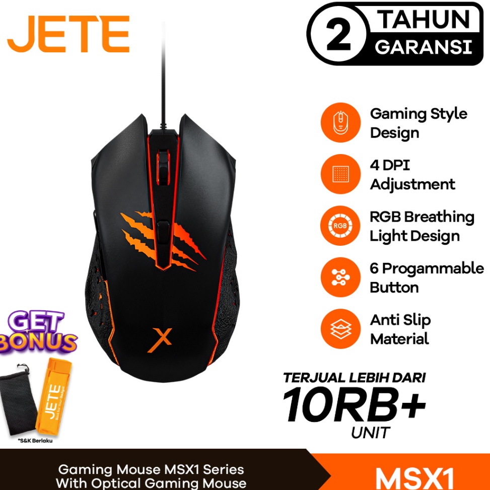 Mouse Gaming RGB JETE MSX1  Garansi 2 Tahun KODE X3F7
