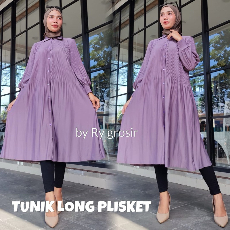 Tunik Plisket Wanita Polos Model Kekinian Panjang