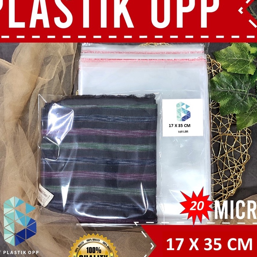 

FG2 17X35 CM PLASTIK OPP SEALLEM TEBAL 2 MIC ASLI PLASTIK BENING KEMASAN JILBAB