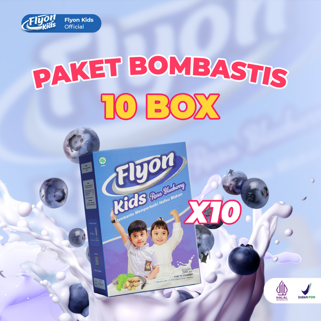 

NEW PACKAGING Paket Bombastis 10 Box Susu Flyon Kids Rasa Bluebery