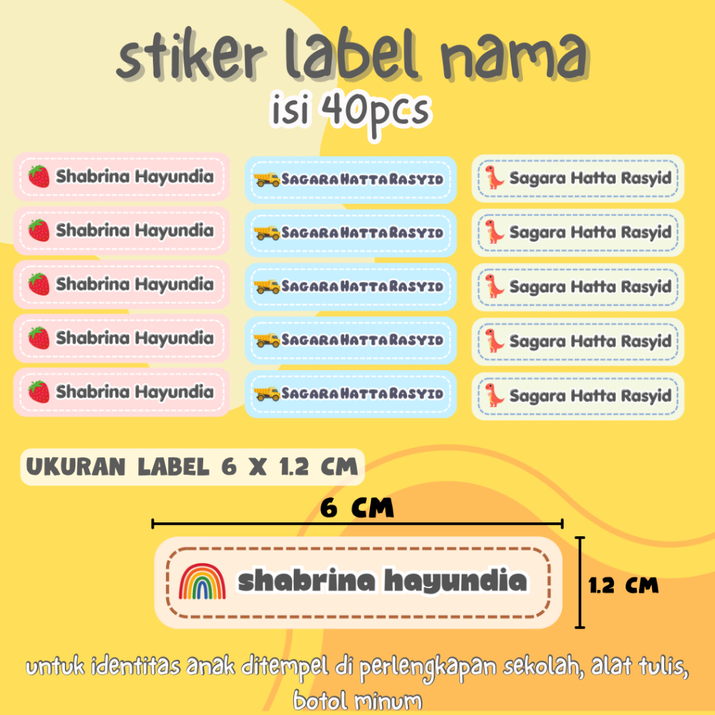 

Stiker label nama custom alat tulis buku botol