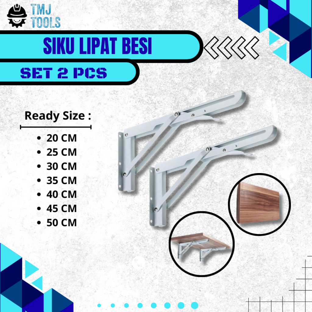Siku Lipat Besi 20CM Murah Set isi 2 Pcs Folding Shelf Brackets Siku Penyangga Ambalan Rak Dinding