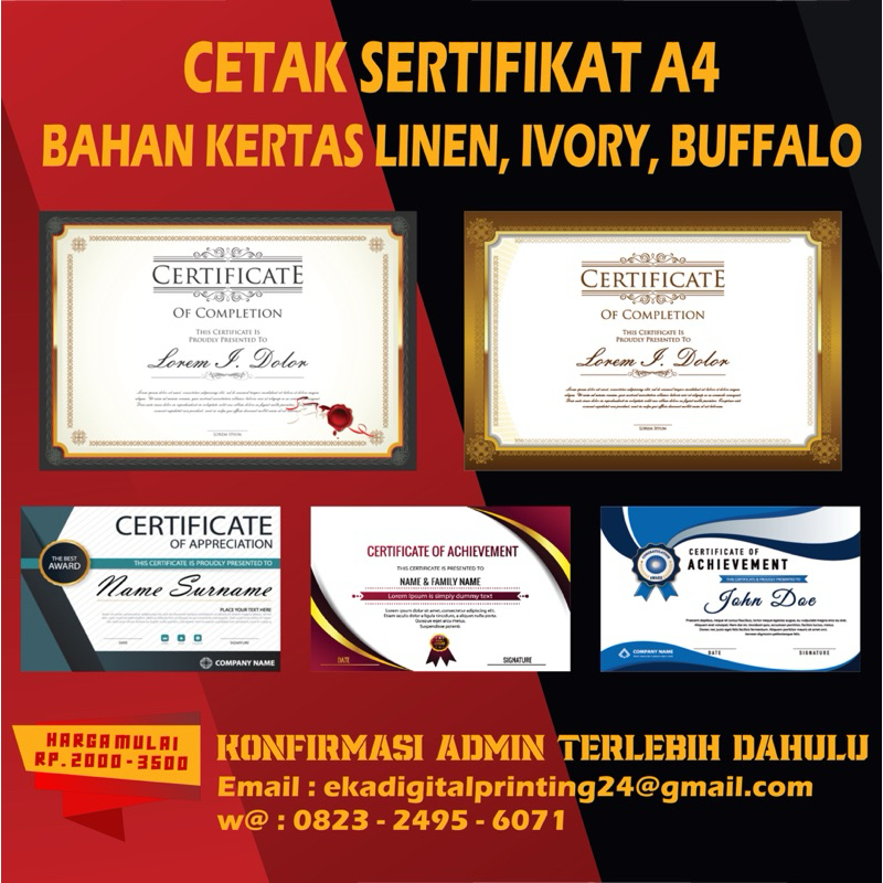 

Cetak sertifikat A4 Bahan Linen, Ivory, Buffalo