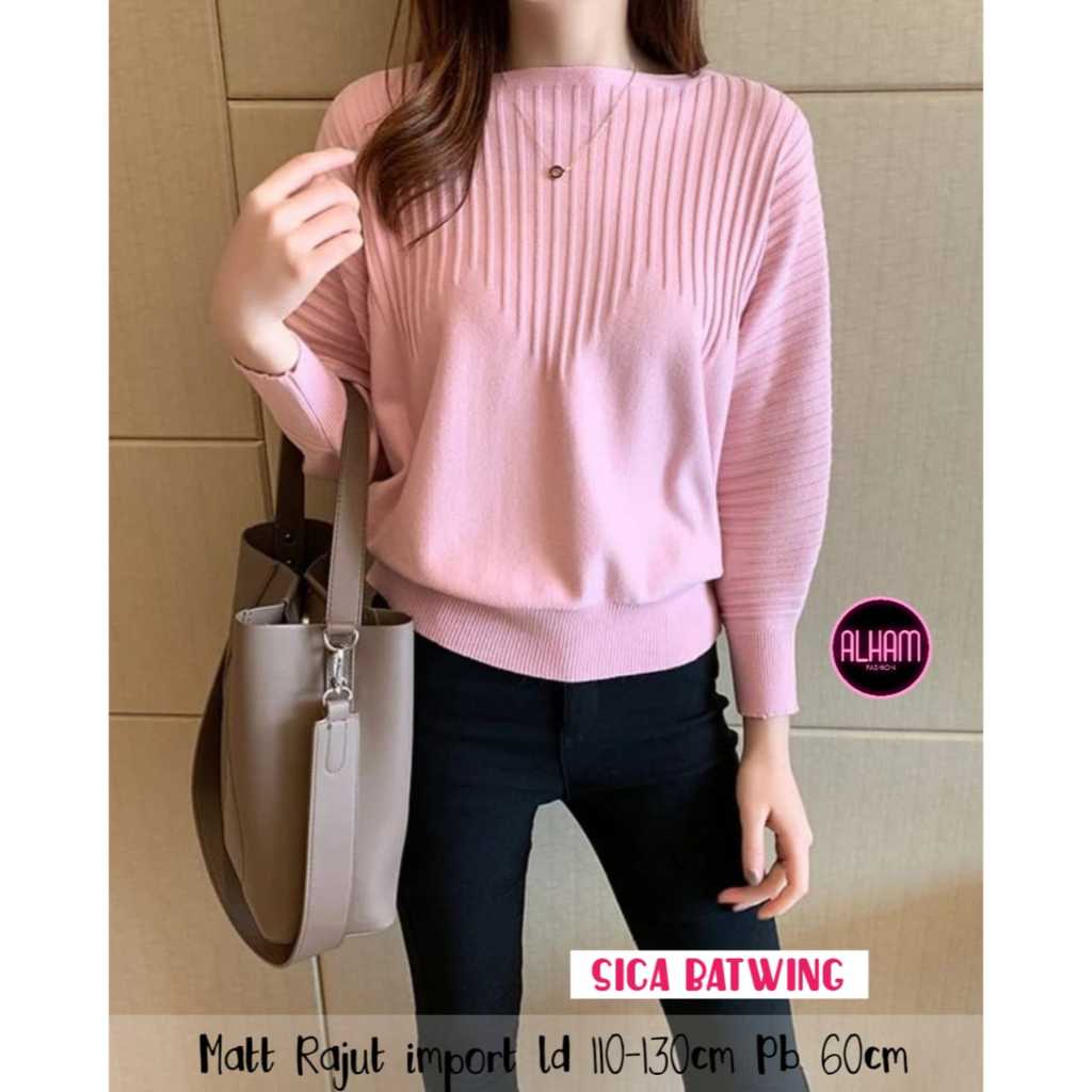 Sica Batwing Blouse Alham Atasan Sweater Rajut Wanita LD 110 - 130 Jumbo XXXXL Motif Korean Style