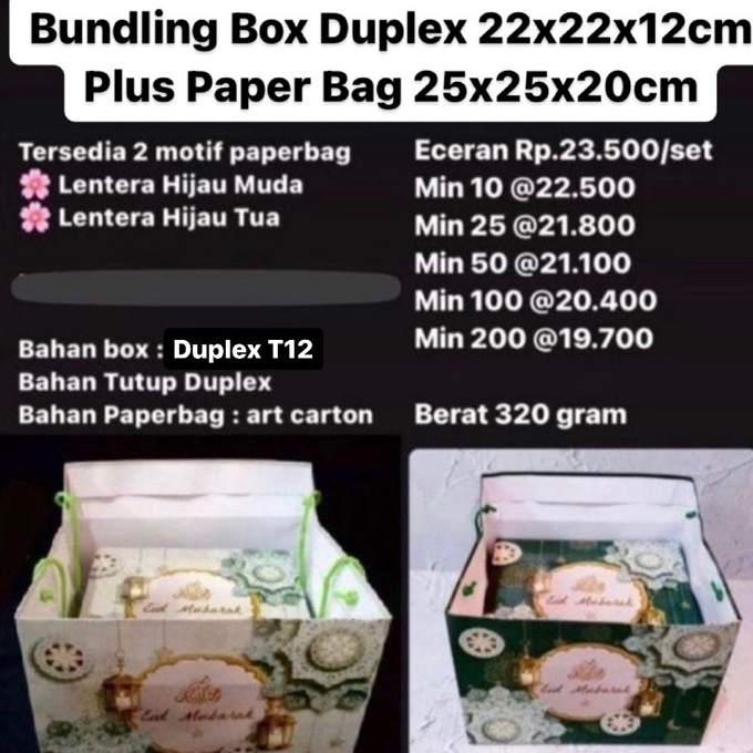 

KI3 Bundling BOX DUPLEX 22x22x12cm Paper Bag 25x25x2cm Tutup Motif Lebaran