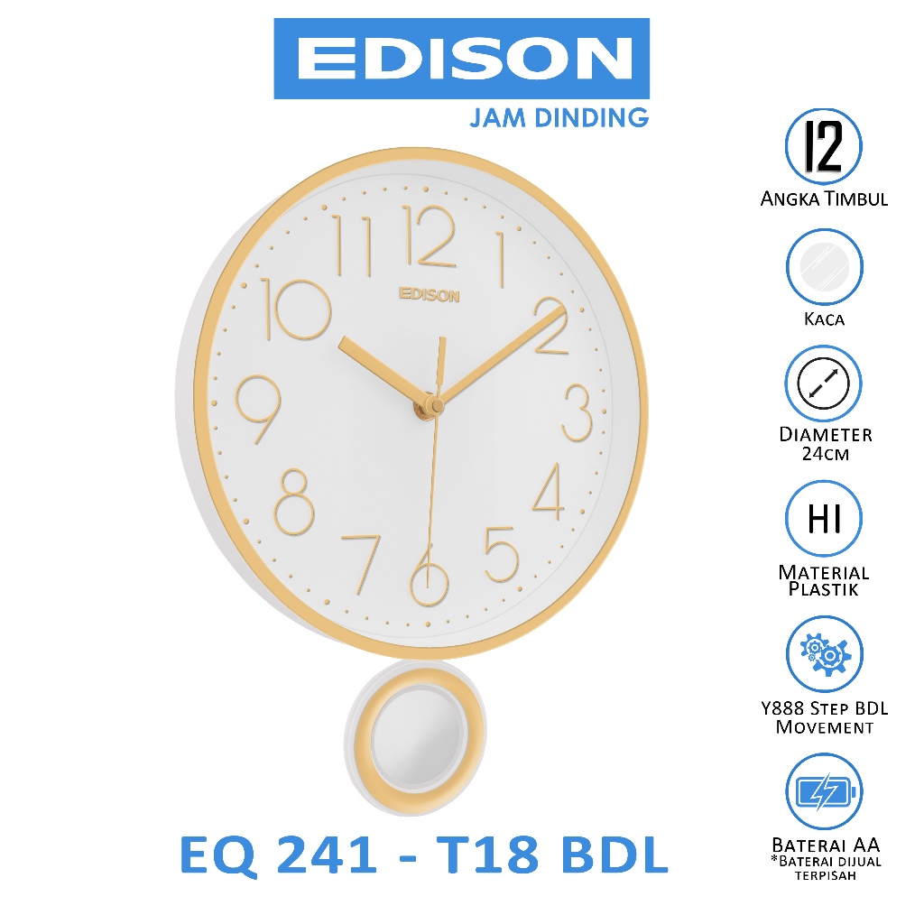 Jam Dinding Bandul Edison EQ 241 T18 Bandul Diameter 240mm 24cm MB