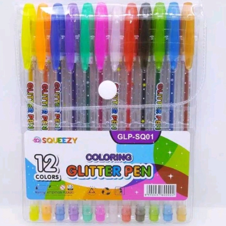 

Potongan Pulpen Gel Warna Glitter Glitter Pen Squeezy 12 Warna