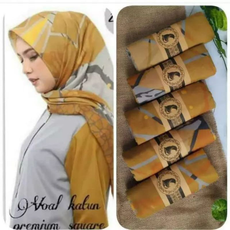 HIJAB SEGI EMPAT VOAL DENAY KW ROSE MUSTARD KERUDUNG JILBAB DEENAY MOTIF KUNING