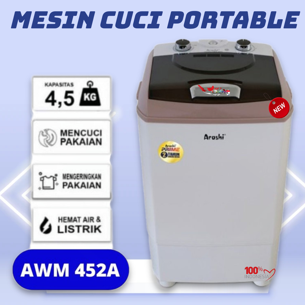 Mesin Cuci Portabel Arashi Laundry AWM 452A / Mesin Cuci Arashi 452A Prime / Mesin Cuci Arashi Prime