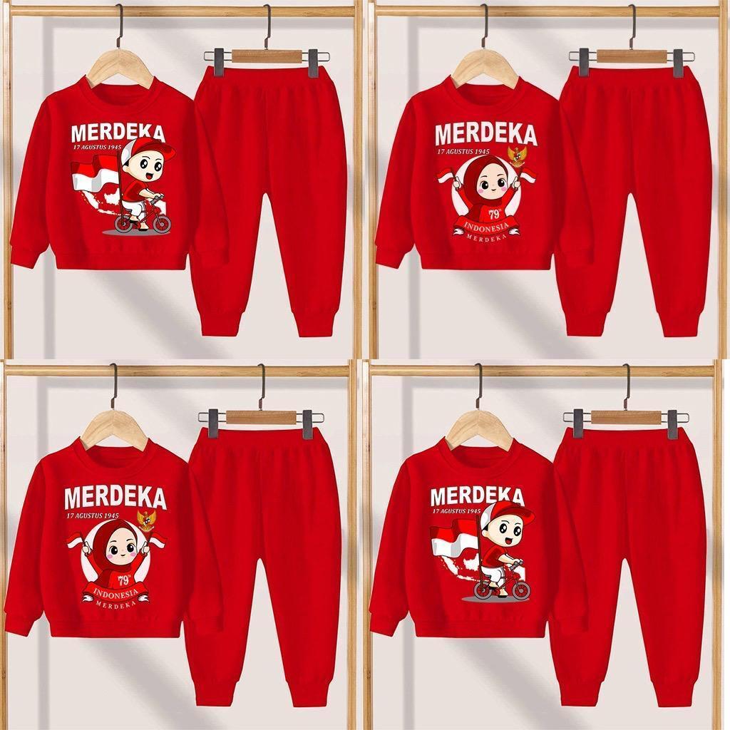 SETELAN ANAK MOTIF HUT RI GAMBAR ANAK PEREMPUAN BAHAN BABYTERRY