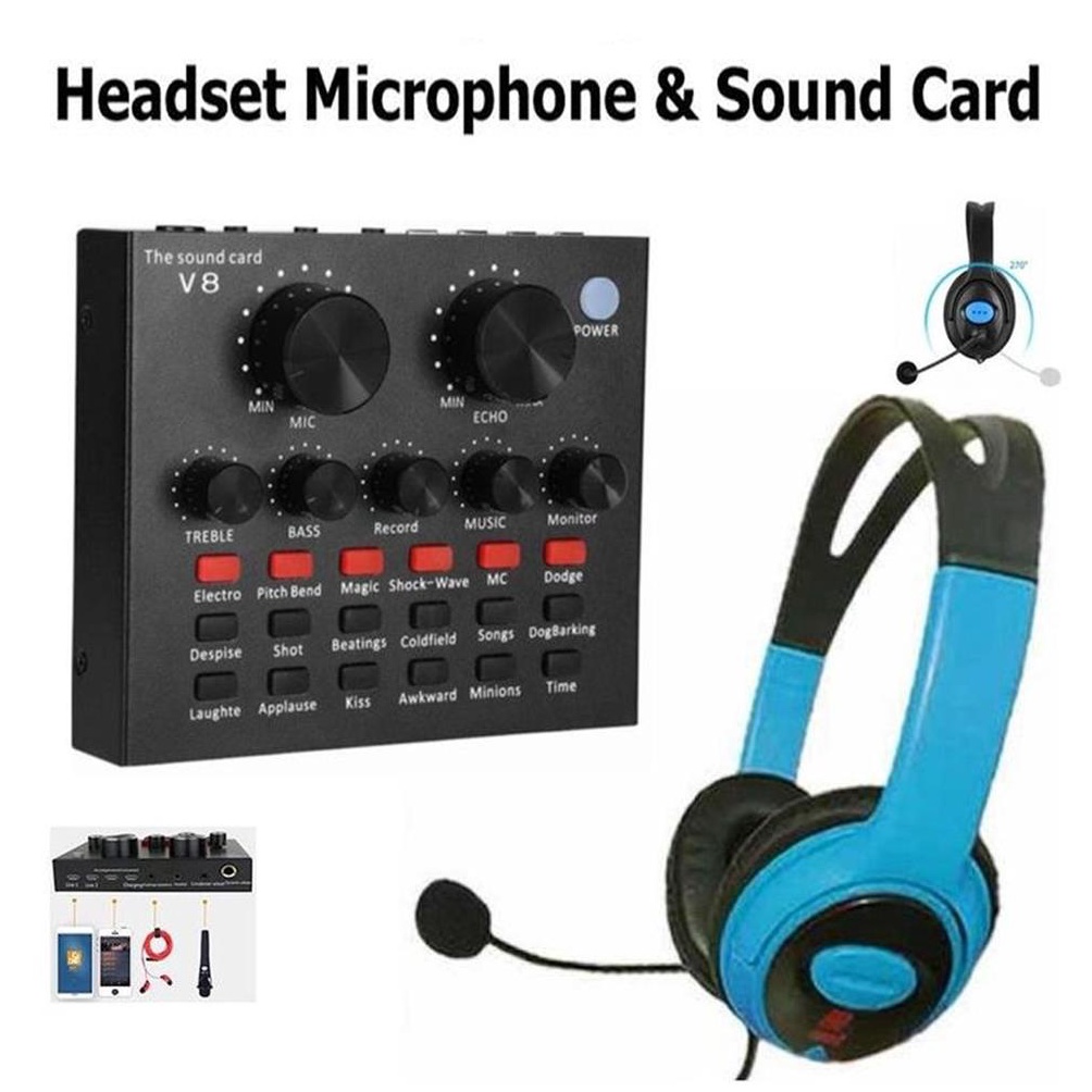 KODE S2W LIGER Set Headset Microphone X1 Plus Sound Card V8