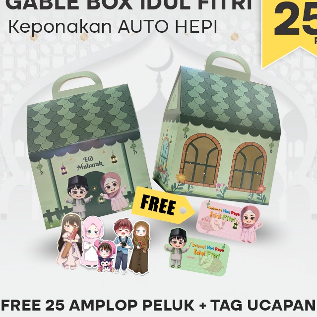 

KP8 Gable Box Hampers Lebaran 25pcs Motif Rumah Idul Fitri Parcel Raya Anak Keponakan 25pcs