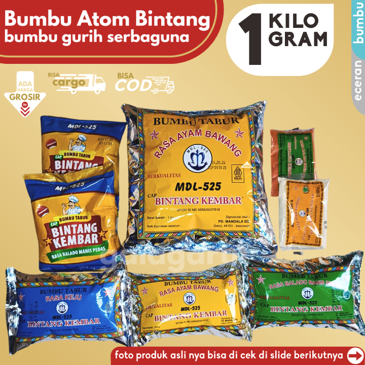 

BUMBU Tabur Atoom BINTANG 1KG Penyedap Rasa Ayam Bawang/Balado Manis by GG (Bisa COD/Grosir/Kargo)