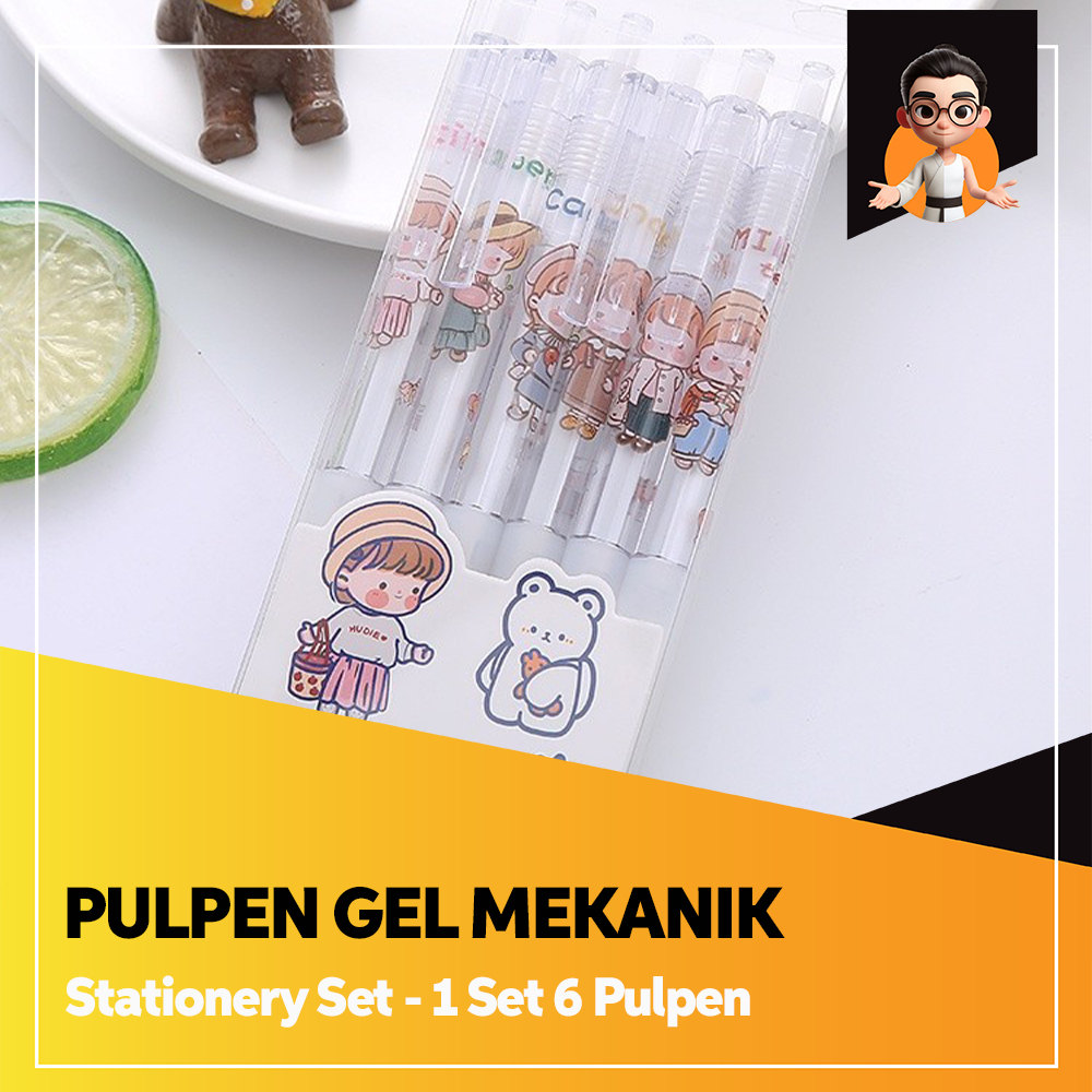 

COD 6PCS PULPEN GEL MEKANIK 0.5MM / BALLPOINT MEKANIK / Pulpen Gel Viral Karakter Momo