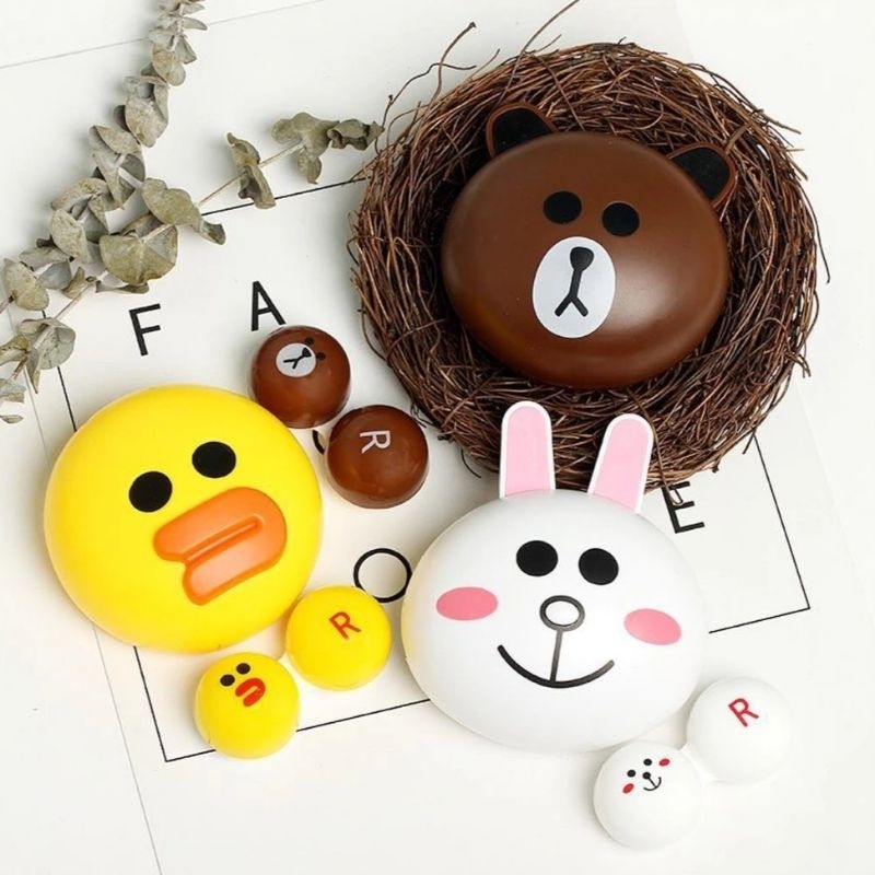 RB Contact Lens Storage Set LINE FRIENDS BROWN CONY SALLY - Soflen Softlens Case Penjepit Pinset