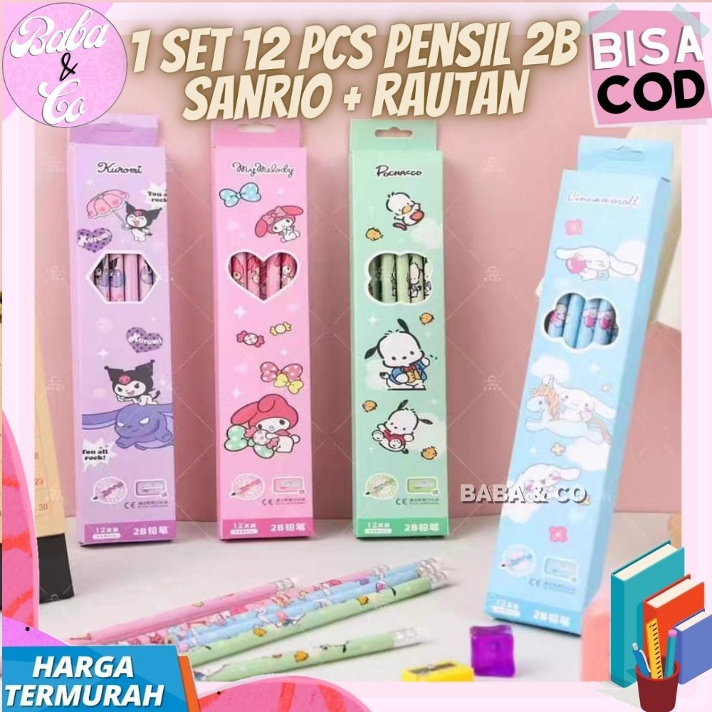 

PENSIL SANRIO 1 LUSIN 12pcs 1 BOX PENSIL 2B KAYU SANRIO LUCU UNIK FREE SERUTAN SANRIO LUCU UNIK PENSIL 2B SANRIO