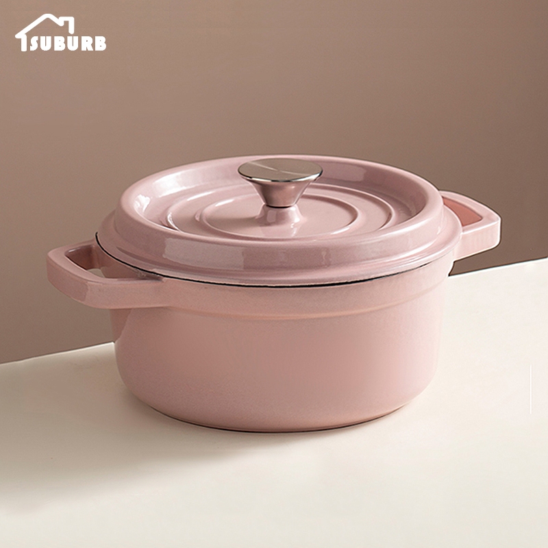 SUBURB Anti Lengket Panci Enamel Wajan Besi Tuang Panci Sup Multifungsi Rumah Tangga Peralatan Masak