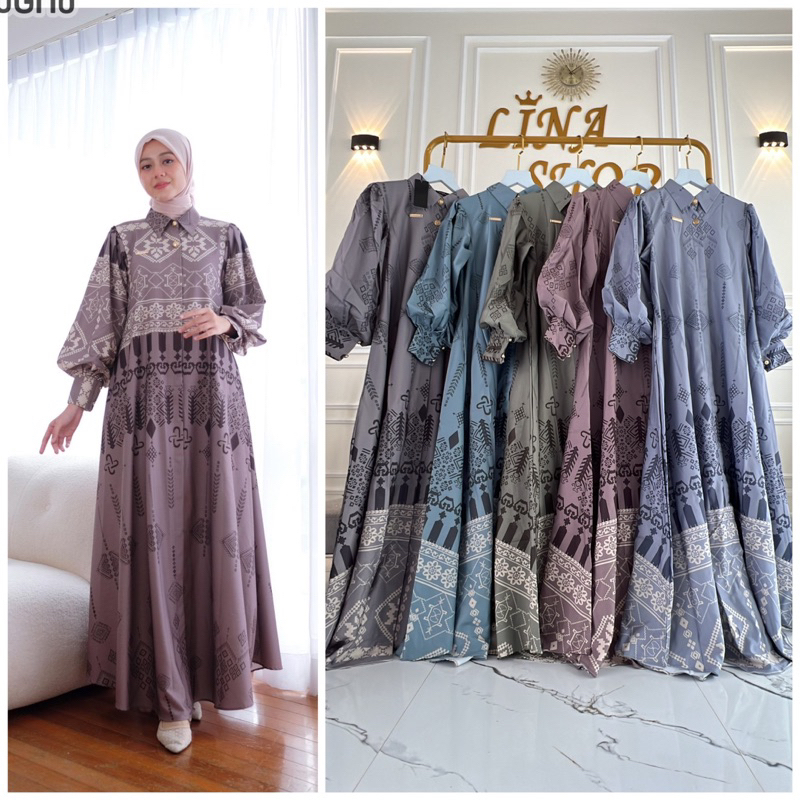 ZURRIYA  DRESS  FENTAHOUSE GAMIS KEKINIAN LENGAN BALON
