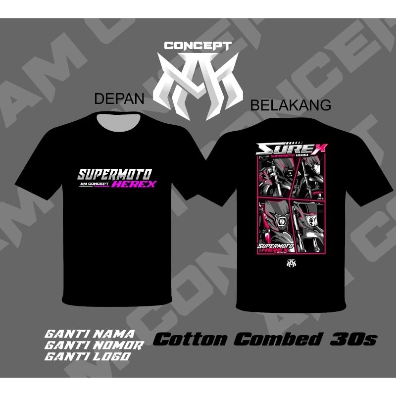 t-shirt kaos supermoto kaos herex/sablon depan belakang/sablon DTF PREMIUM/