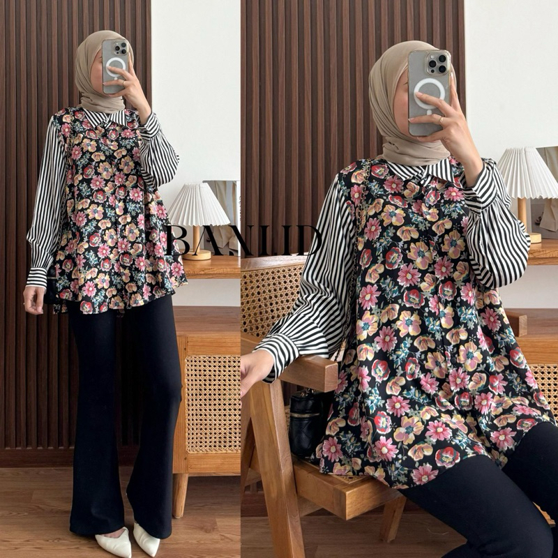 RAYINKA BLOUSE KOMBINASI MOTIF | KEMEJA KOMBINASI | KEMEJA RAYON