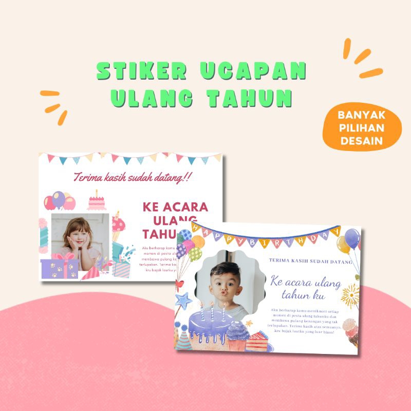 

Stiker atau Kartu Ucapan Terimakasih Ulang tahun Anak /Stiker atau Kartu box nasi dan kotak nasi