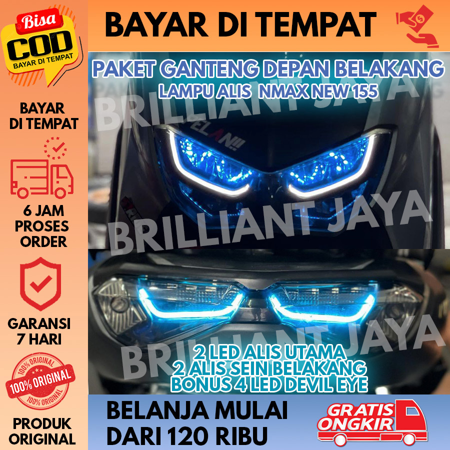 LAMPU ALIS DEPAN BELAKANG ALL NEW NMAX 155 BONUS DEVIL EYE TIDAK BERBINTIK 2 LED ALIS UTAMA + 2 ALIS
