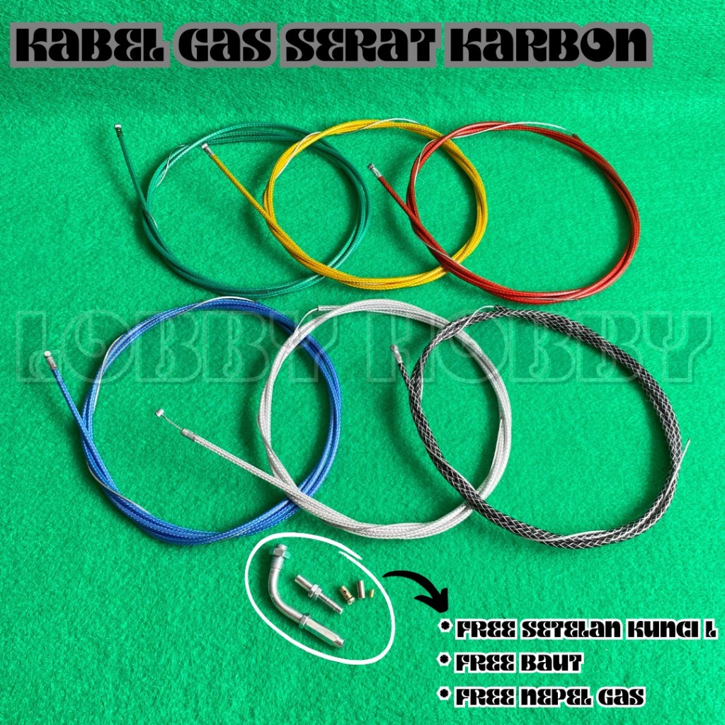 KABEL GAS SERAT KARBON / TALI KABEL GAS SERAT TOTAL PANJANG 220CM UNIVERSAL SEMUA MOTOR MATIC BEBEK 