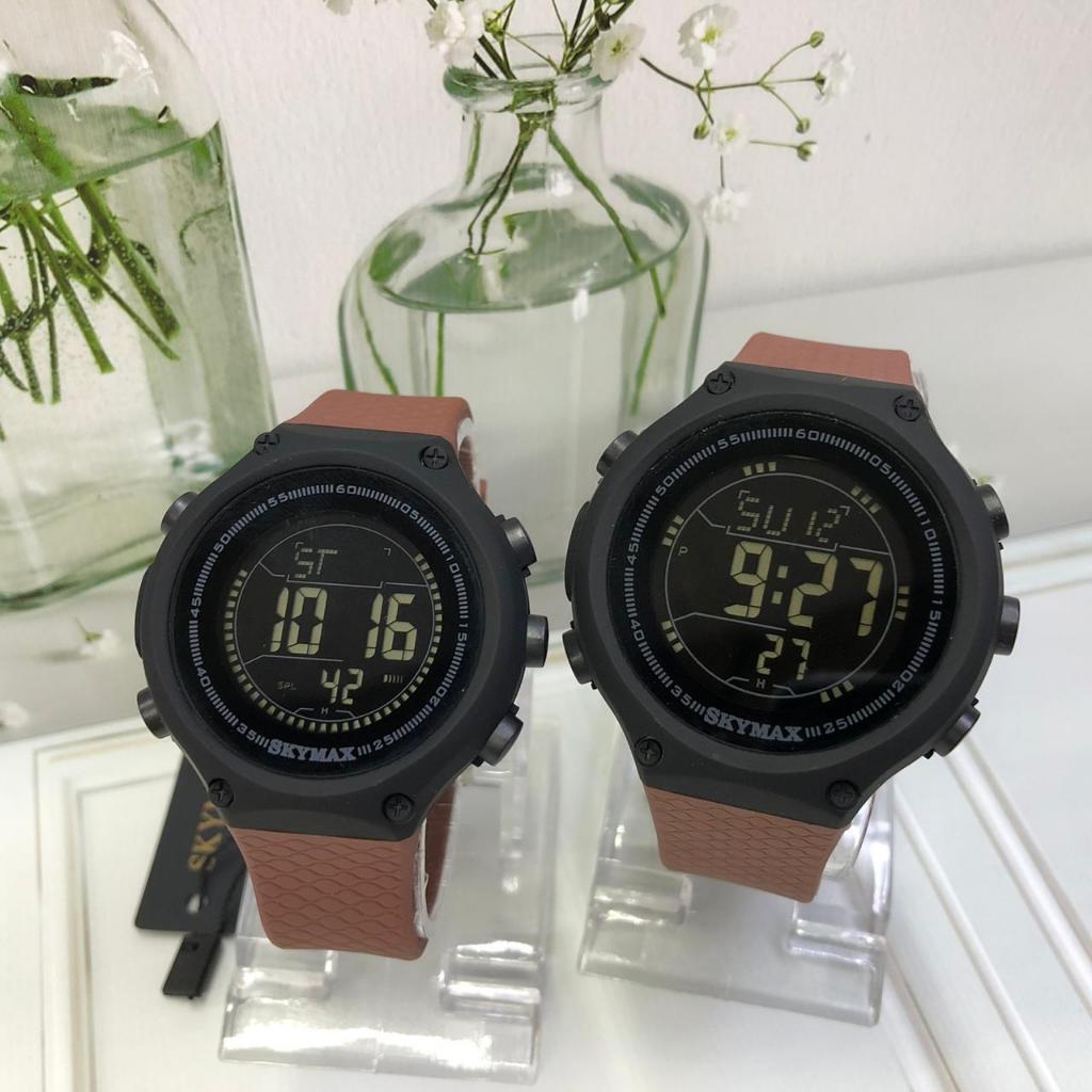 ORIGINAL WATCH JAM TANGAN COUPLE PRIA WANITA SKYMAX DIGITAL BROWN