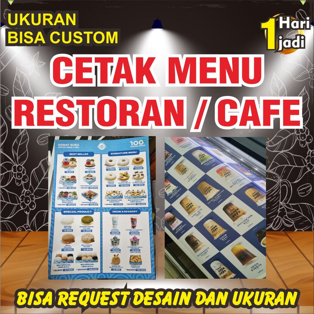 Cetak menu makanan / cetak menu restoran / Cetak menu ukuran A4, A3 / Cetak menu ukuran custom / cet