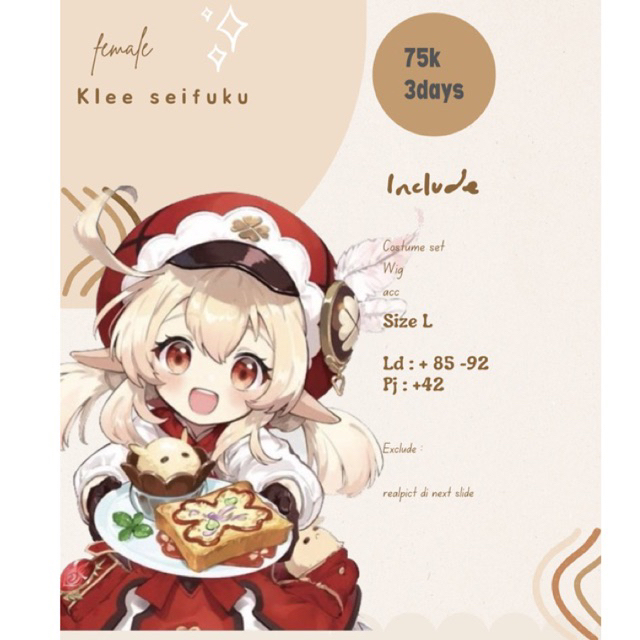 rental kostum cosplay klee seifuku