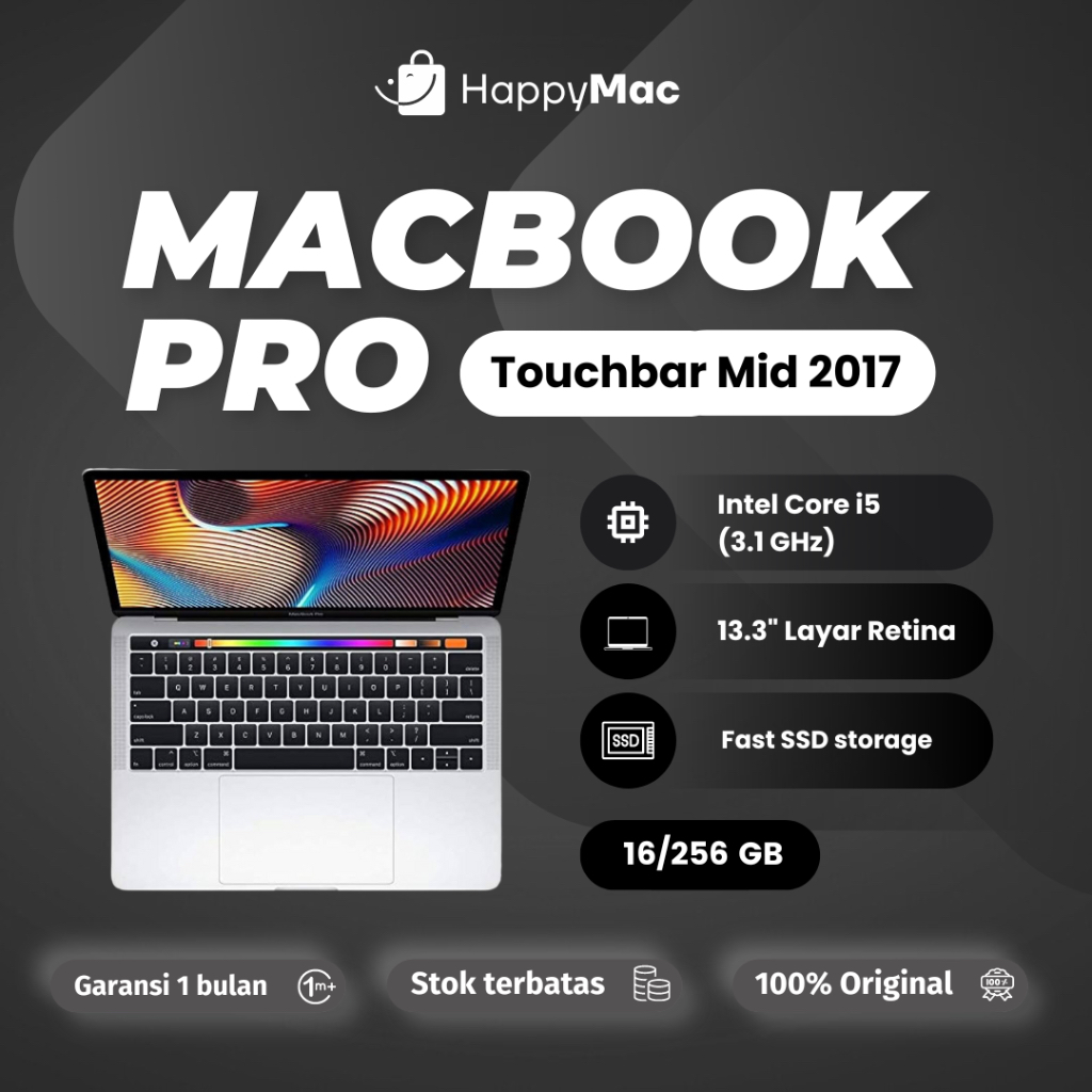Macbook Pro Retina 2017 Touchbar 13 Inch Ram 16GB 8GB Intel Core i5 i7 256gb 512gb Second Original B