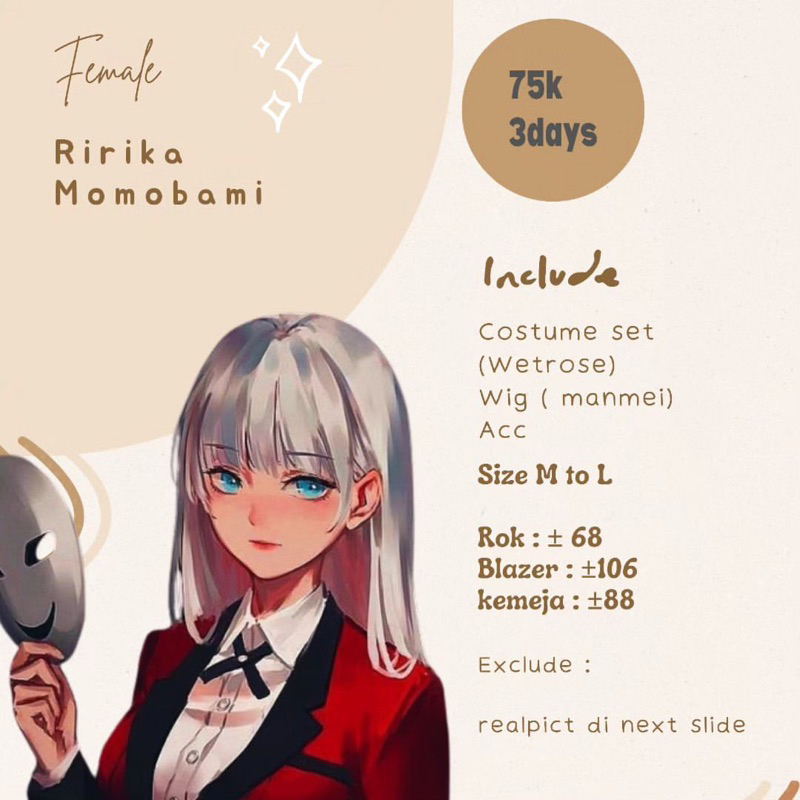 rental costum cosplay ririka momobami