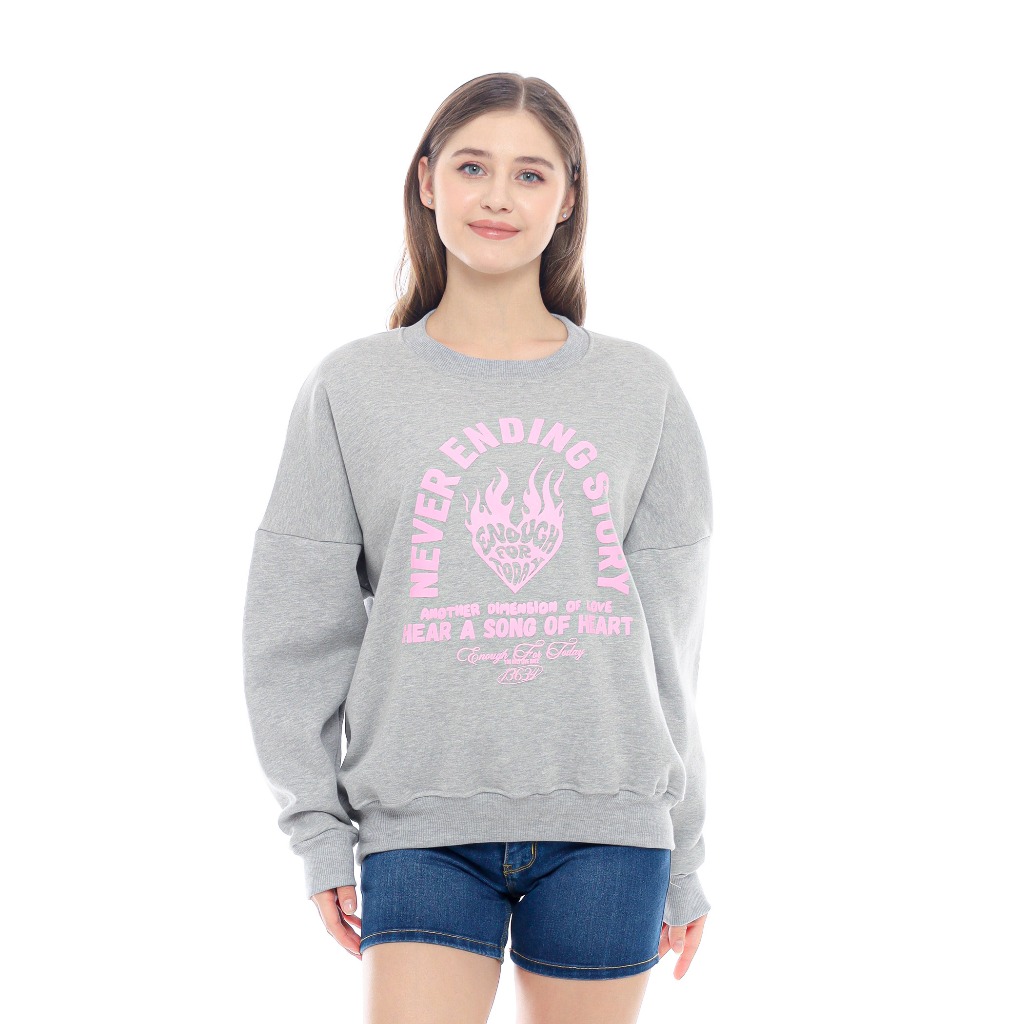 Enough - Sweater Crewneck Oversize Wanita Pria Boxy Warna Abu Misty Cotton Fleece - Song Of Heart