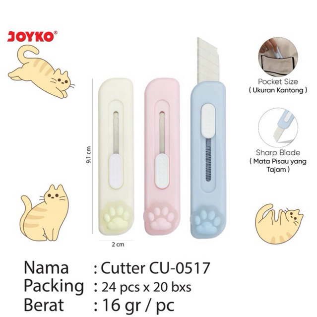 

( 1 pcs ) CU0517 Cutter Cuter mini / Silet kecil / Kater CU-0517 / CU 0517 Joyko 3 warna