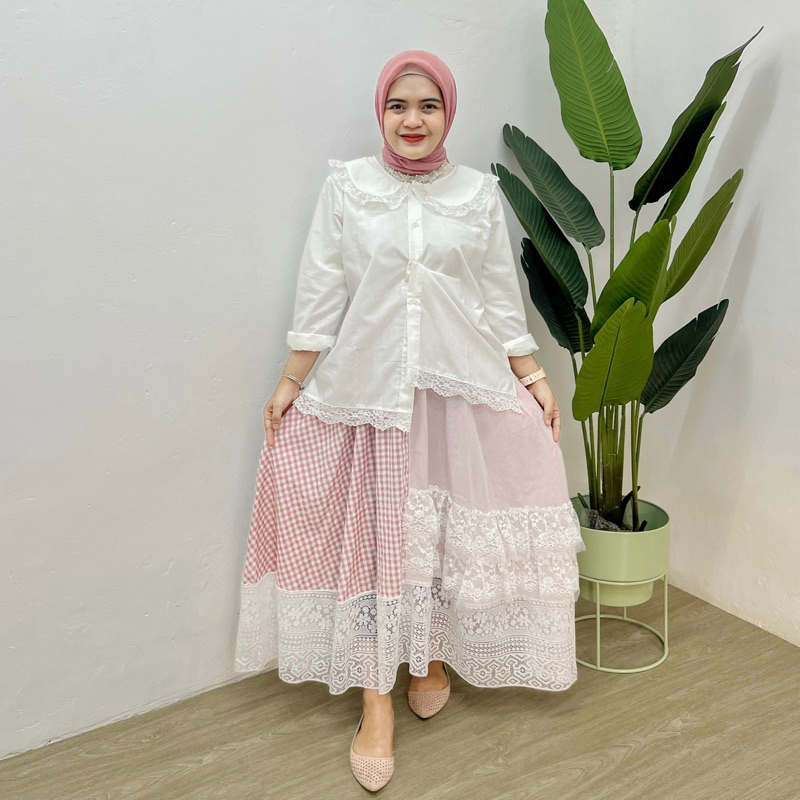 Rok lucu kombinasi polos brukat (Askirt)