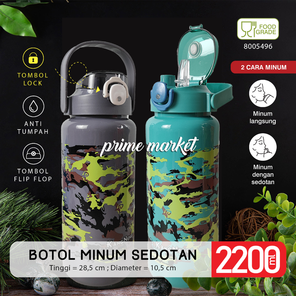 Botol minum 2 Liter Botol Minum Sedotan Tempat Minum Tentara Botol Air Minum Aesthetic (8005496)