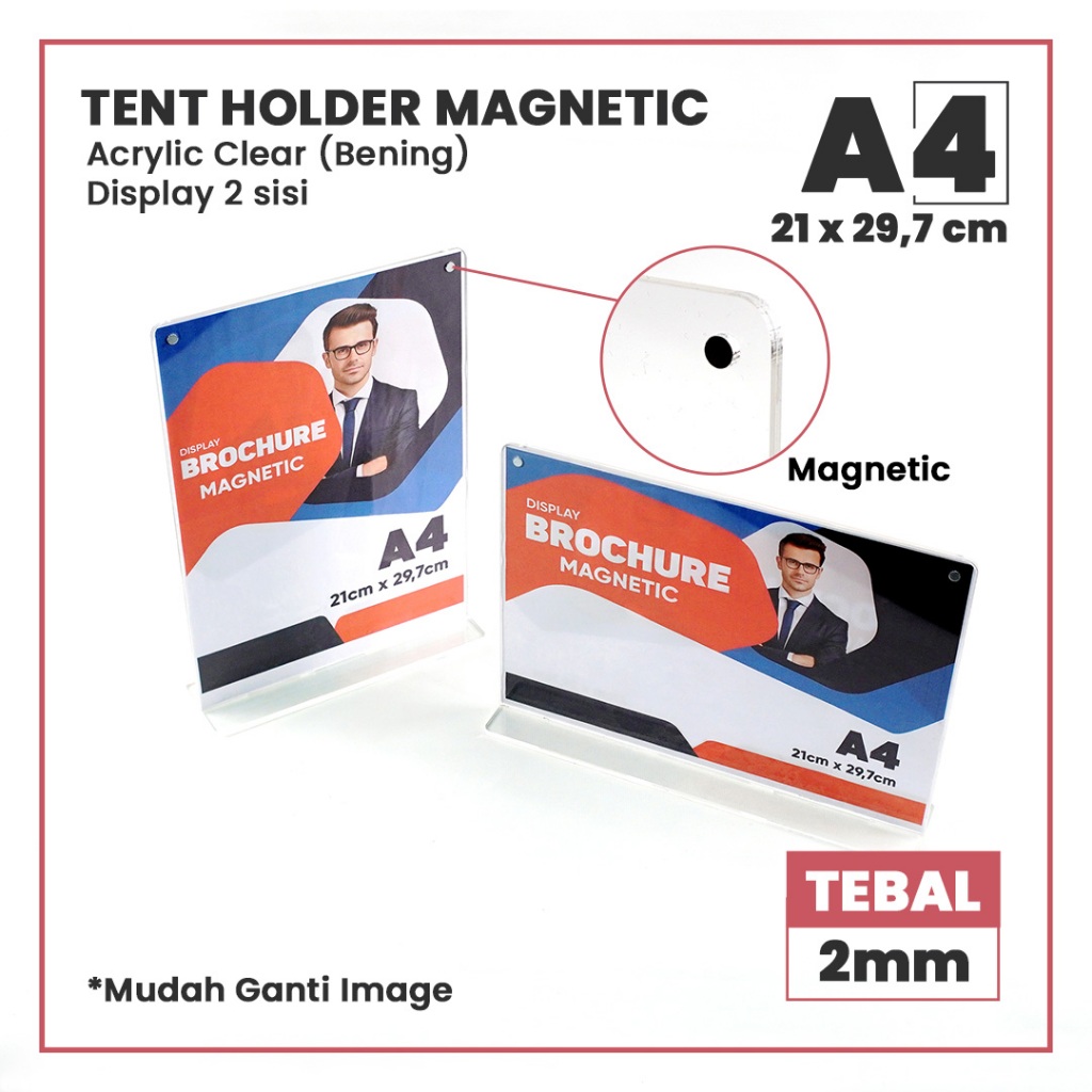 

Tempat Brosur Akrilik / Tempat Qris Barcode Magnetic A4