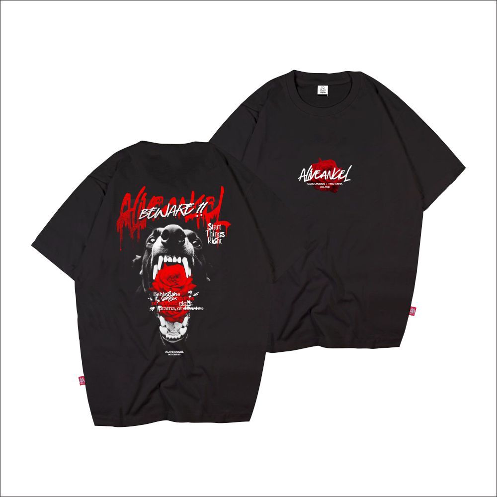 BEWARE / KAOS PRIA DISTRO / BAJU / ALIVE ANGEL GOODNESS / AUTHENTIC / BLACK WHITE / AESTETHIC / UNIS