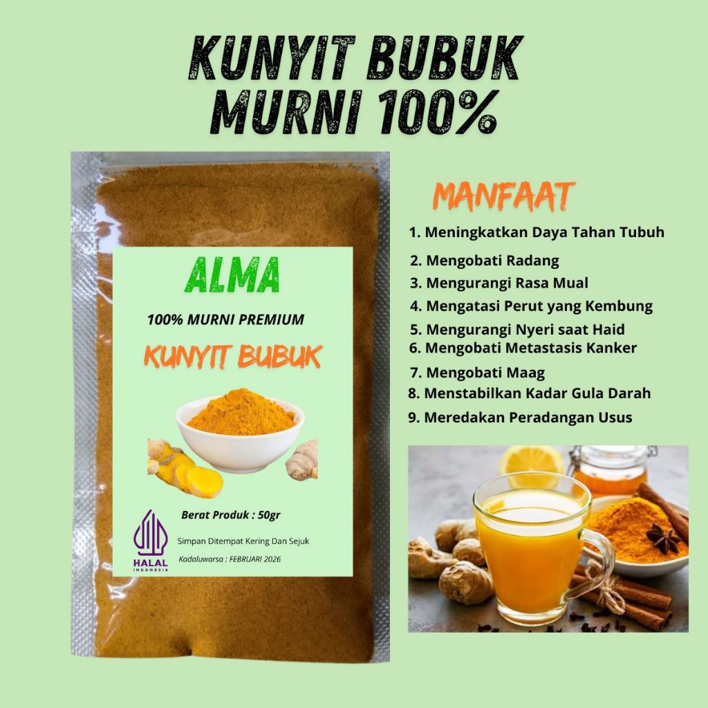 

Kunyit Bubuk Alma Murni Premium 100% Asli 50gr