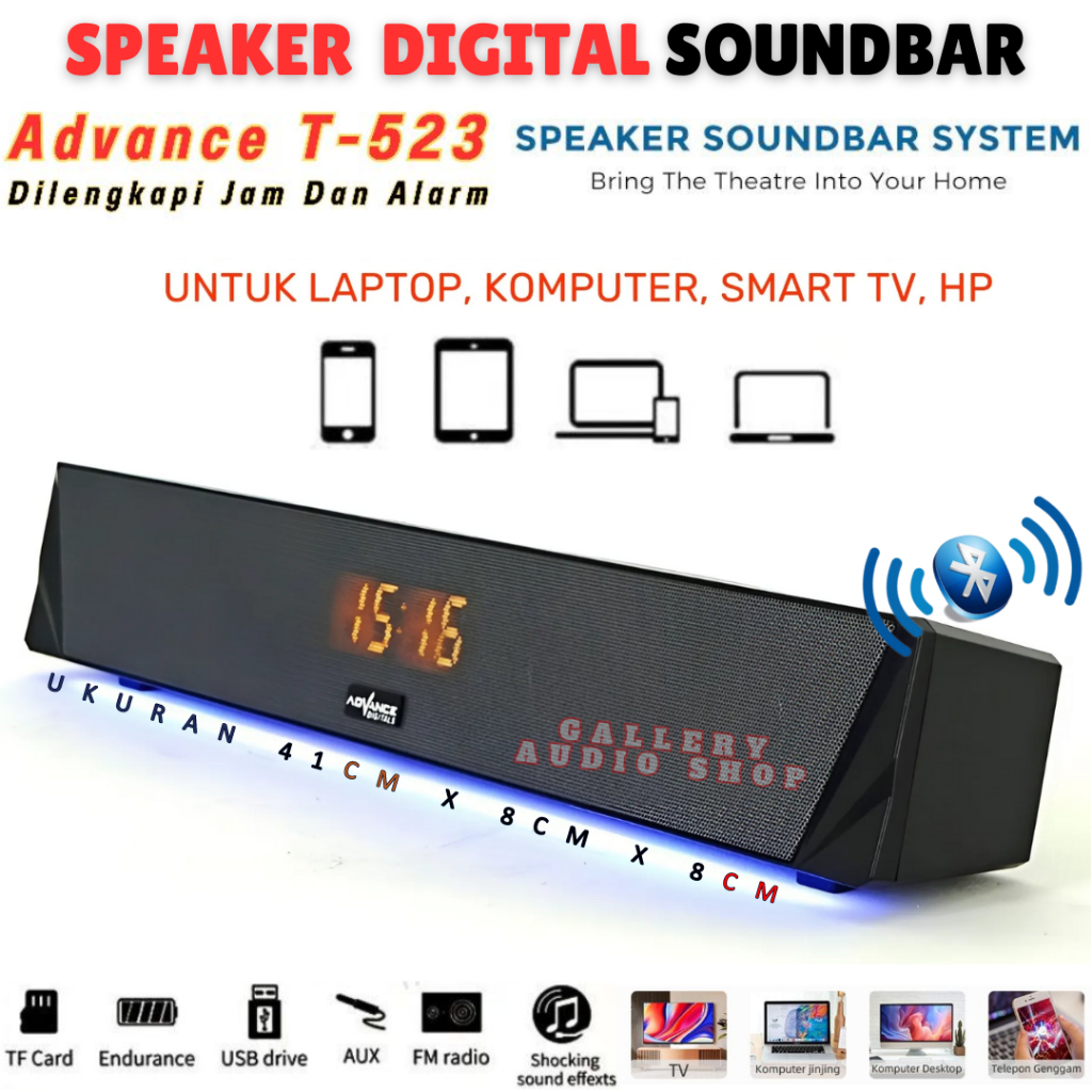 Speaker Aktif Portable ADVANCE T-523 LED Bisa Sambung Ke Bluetooth/Komputer/Hp/Tv Box/Laptop Dan Sud