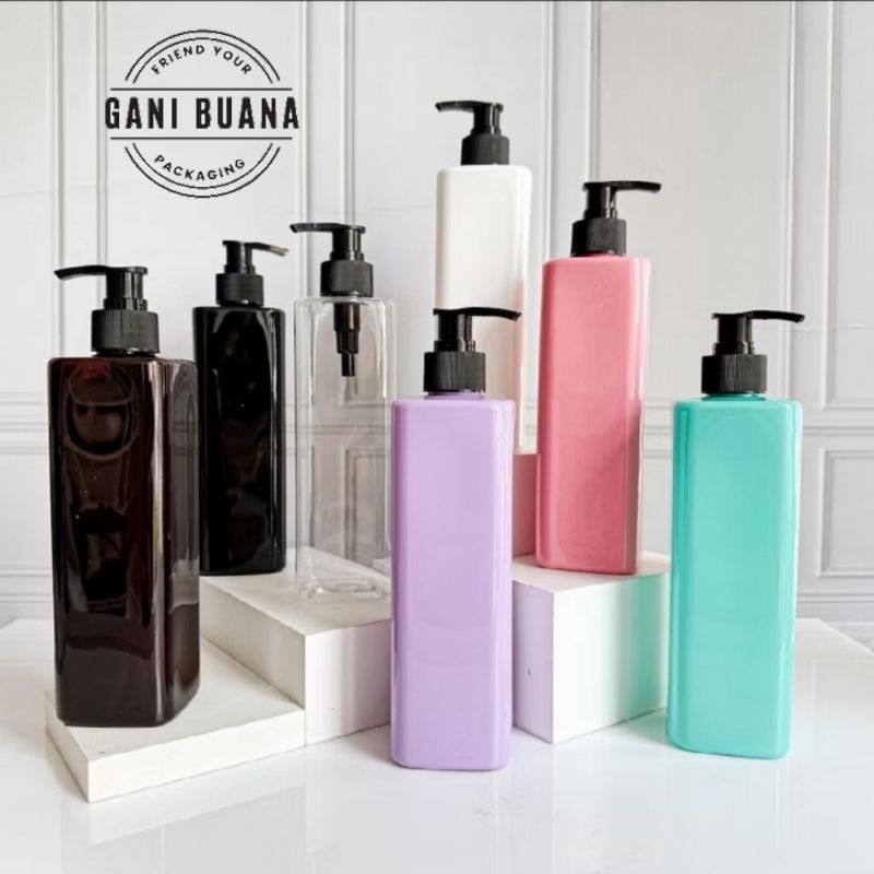 BOTOL PUMP 500ML KOTAK TUTUP PUMP HITAM/BOTOL PUMP 500ML KOTAK PET